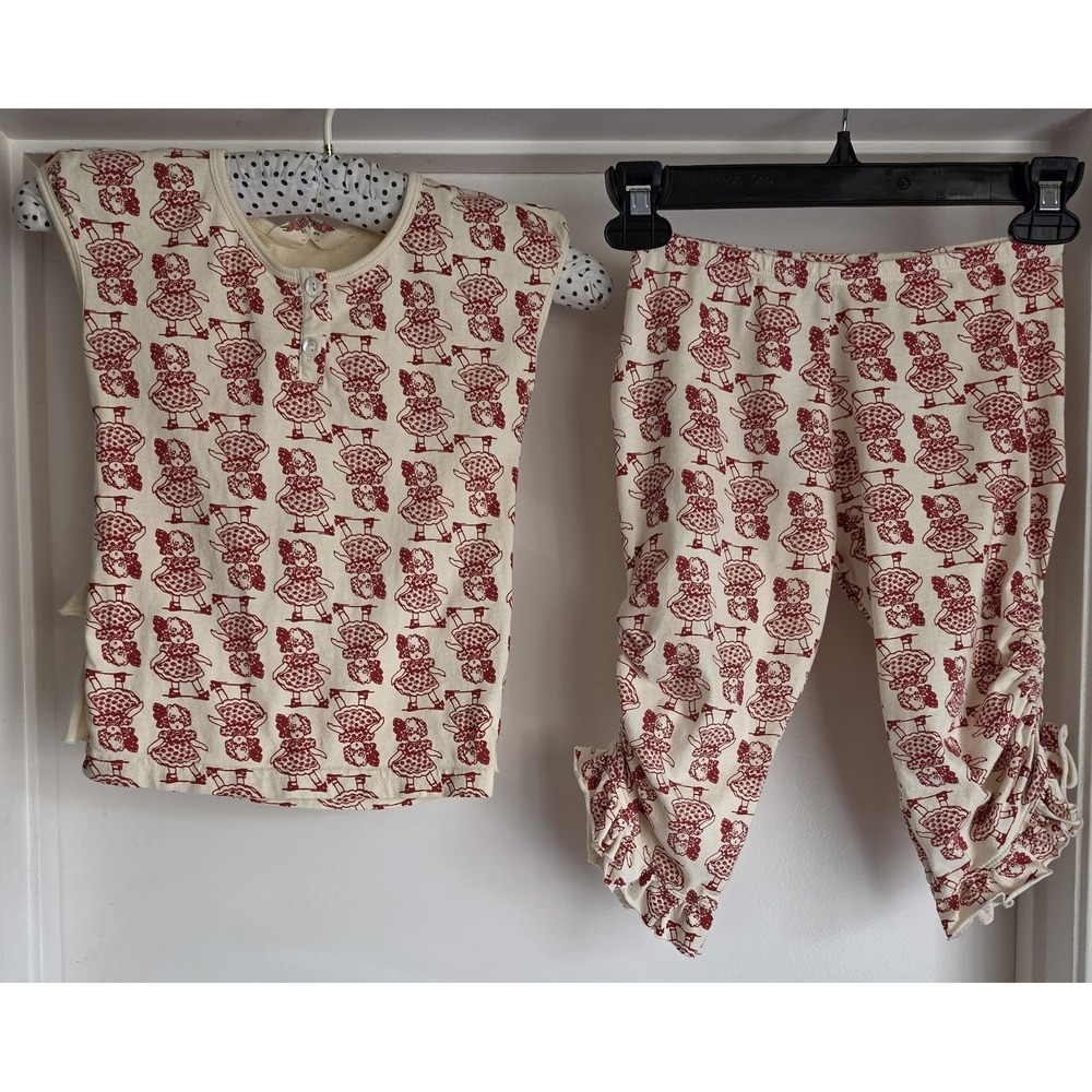 NWoT Little Wings Girls Pajama Set Size 4 Cream Red Organic Cotton Vintage Style